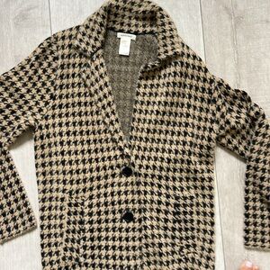 MAX STUDIO NWOT KNEE LENGTH HOUNDSTOOTH SWEATER JACKET TAN AND BLACK SUPER SOFT